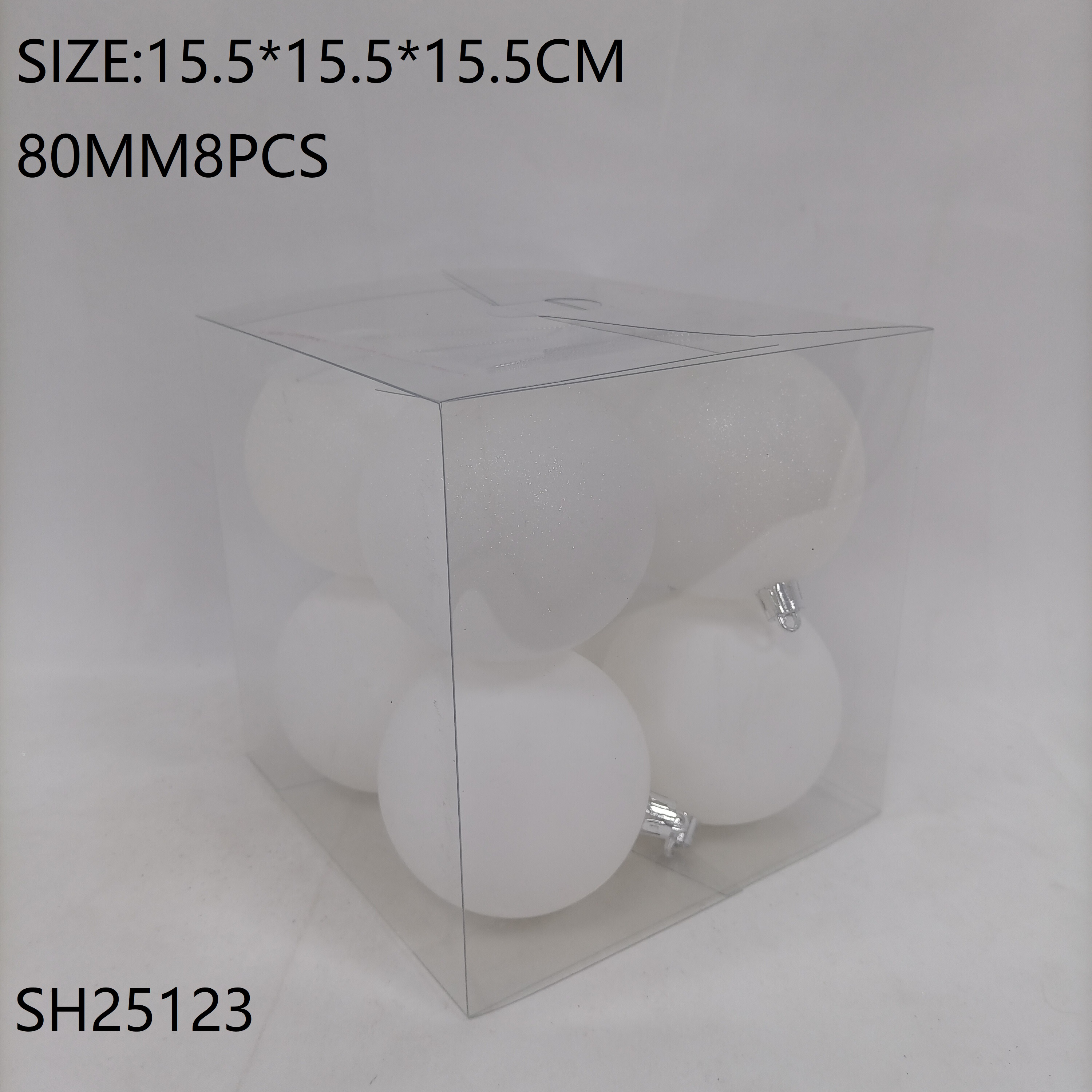 Wholesale 8-Pack White Christmas Baubles 80mm - High Gloss & Sparkle | Factory Direct